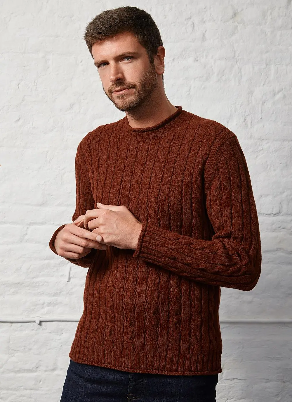 Fisherman Wool Cashmere Cable & Rib Roll Neck Sweater