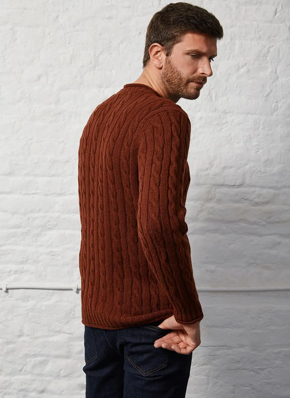 Fisherman Wool Cashmere Cable & Rib Roll Neck Sweater