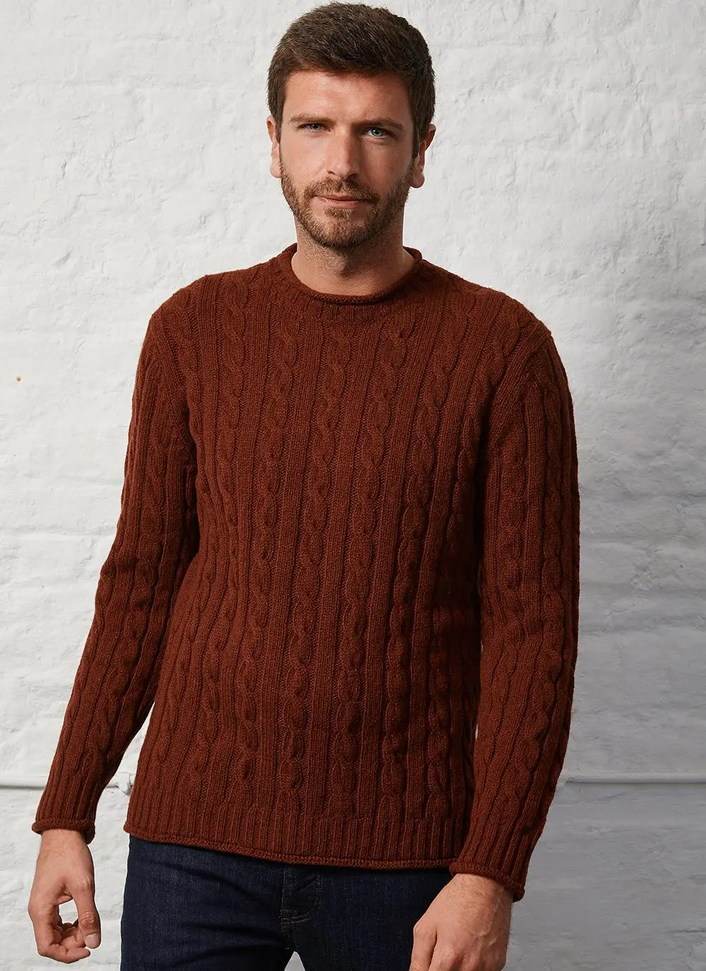 Fisherman Wool Cashmere Cable & Rib Roll Neck Sweater