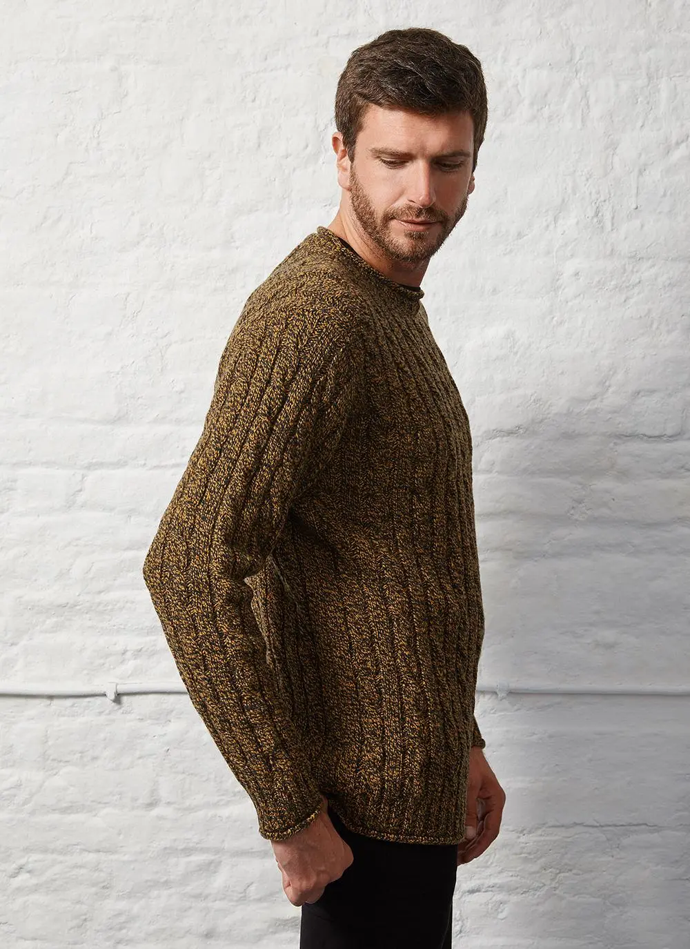 Fisherman Wool Cashmere Cable & Rib Roll Neck Sweater