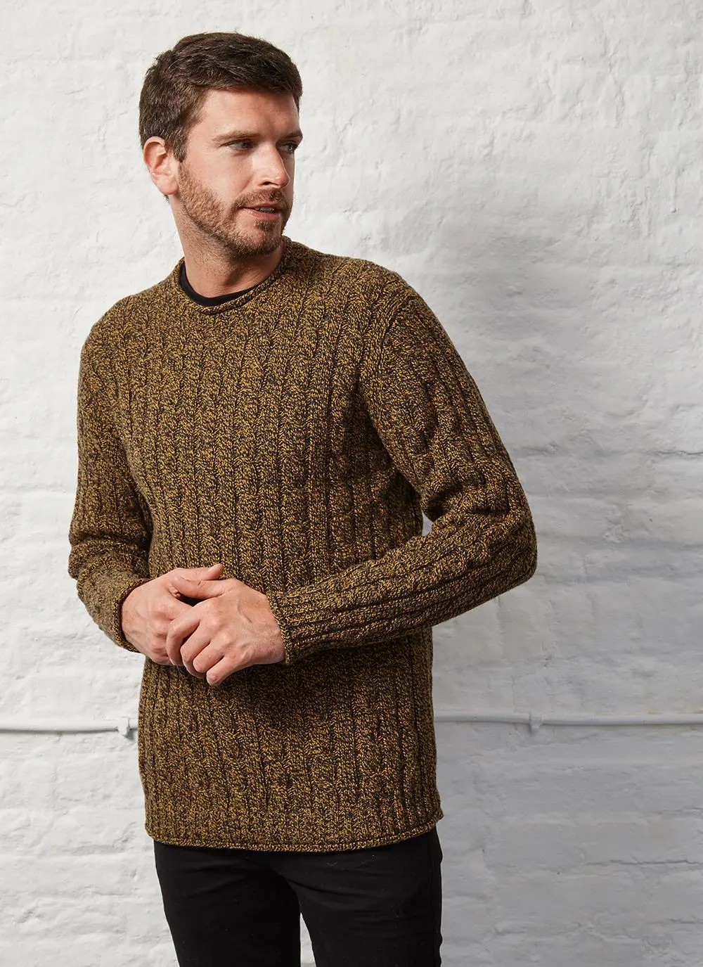 Fisherman Wool Cashmere Cable & Rib Roll Neck Sweater