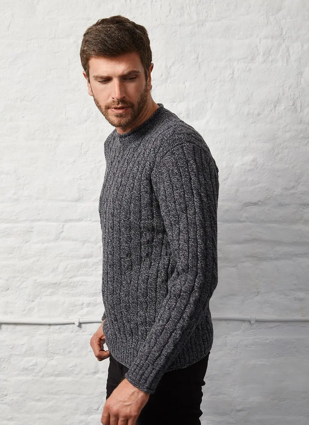 Fisherman Wool Cashmere Cable & Rib Roll Neck Sweater