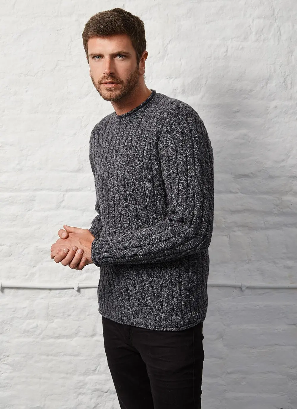 Fisherman Wool Cashmere Cable & Rib Roll Neck Sweater