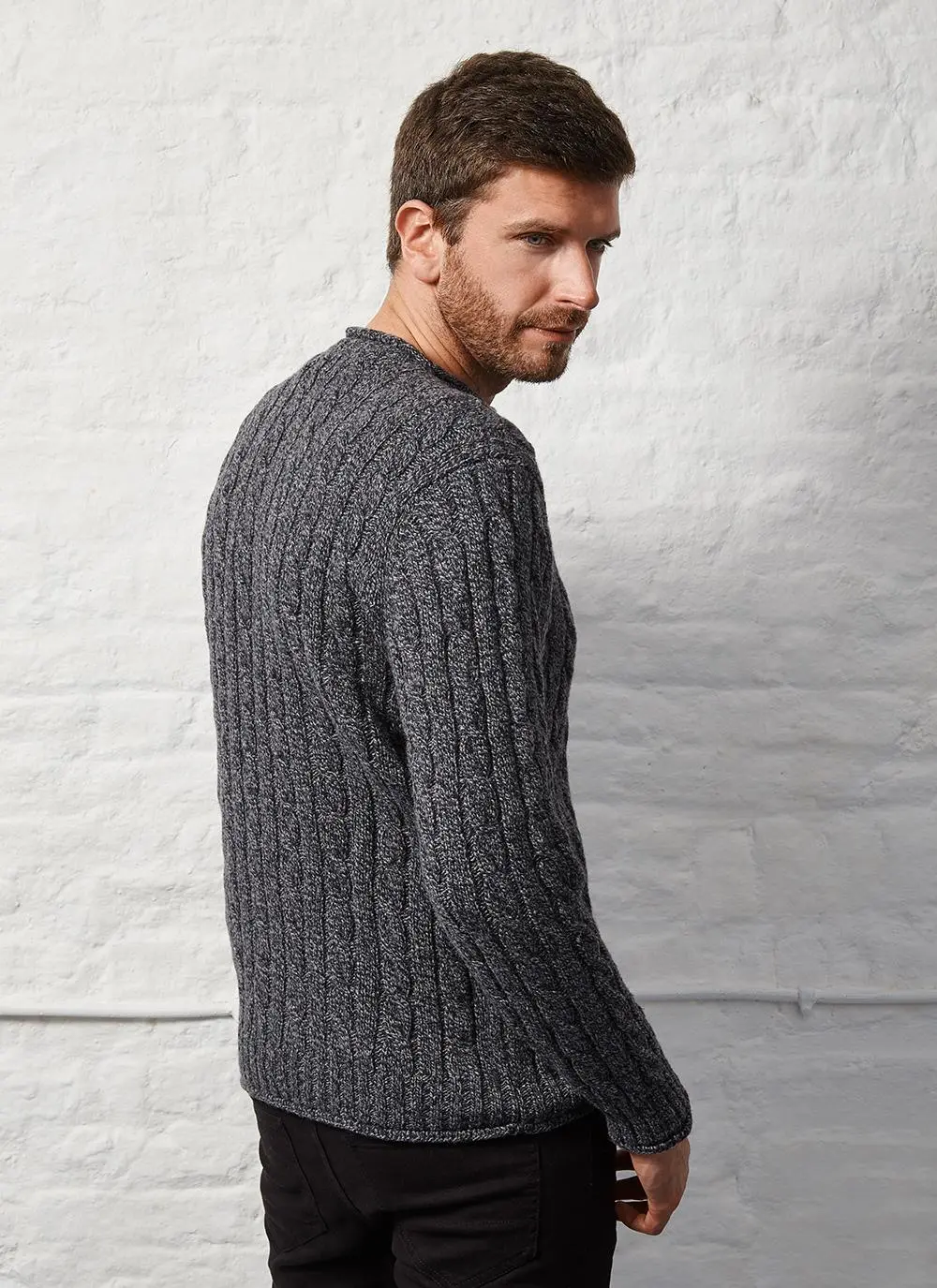 Fisherman Wool Cashmere Cable & Rib Roll Neck Sweater