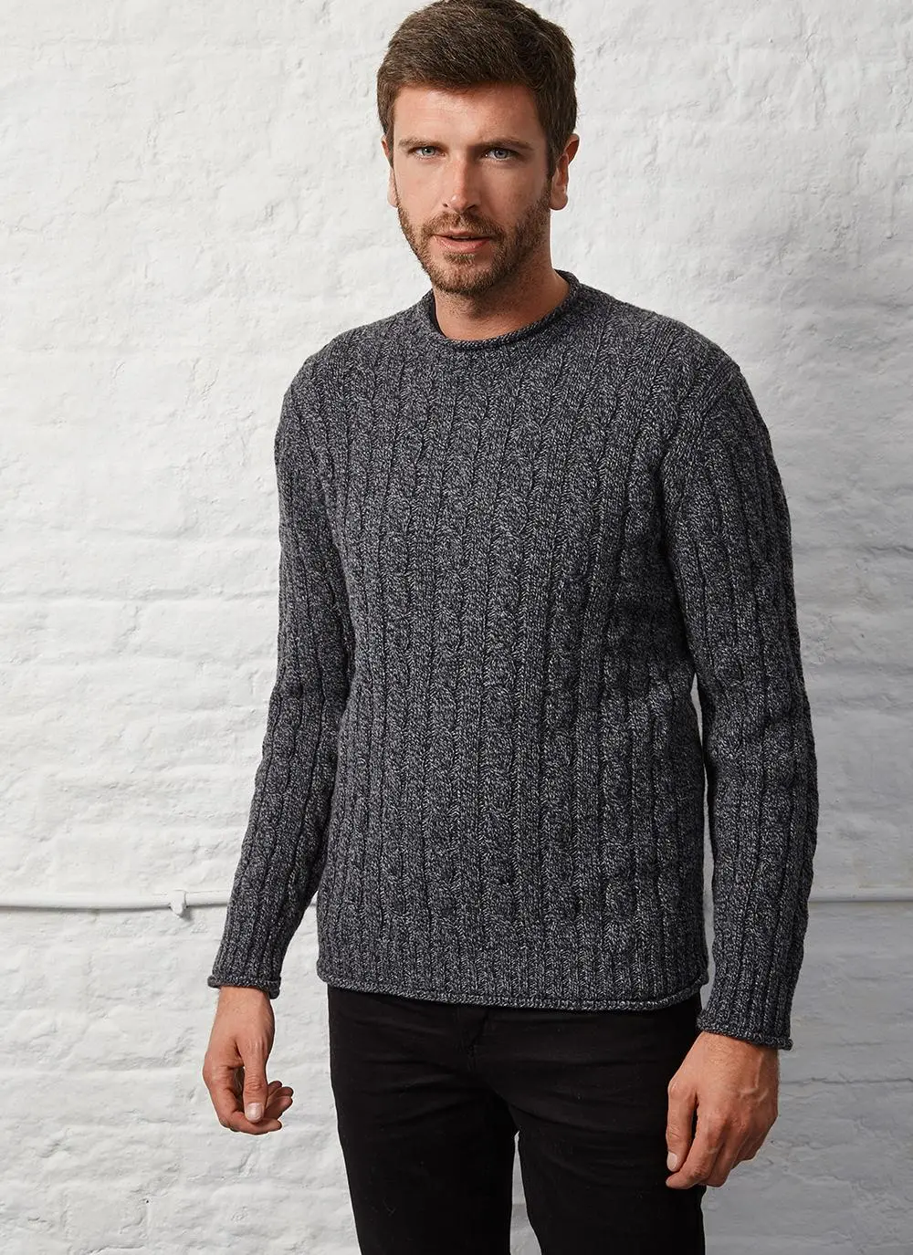 Fisherman Wool Cashmere Cable & Rib Roll Neck Sweater