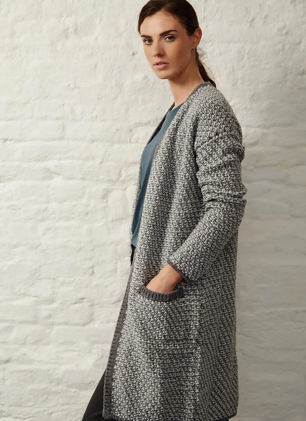 Fisherman Wool Cashmere Chunky Seed Stitch Cardigan 
