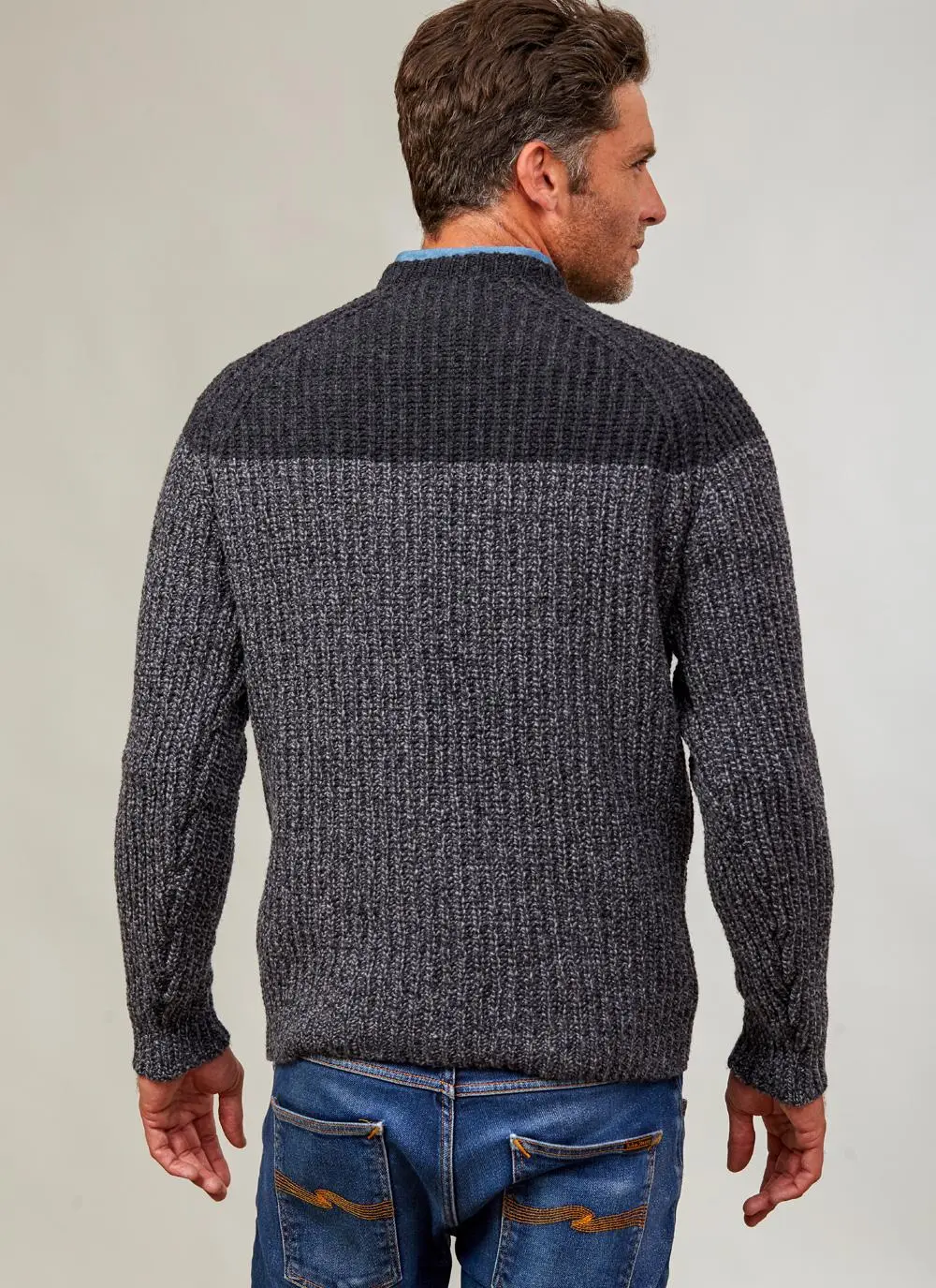 Fisherman Wool Cashmere Color Block Crew Neck 