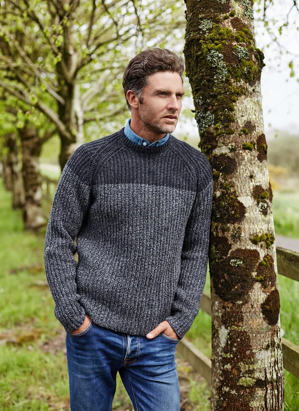 Fisherman Wool Cashmere Color Block Crew Neck 