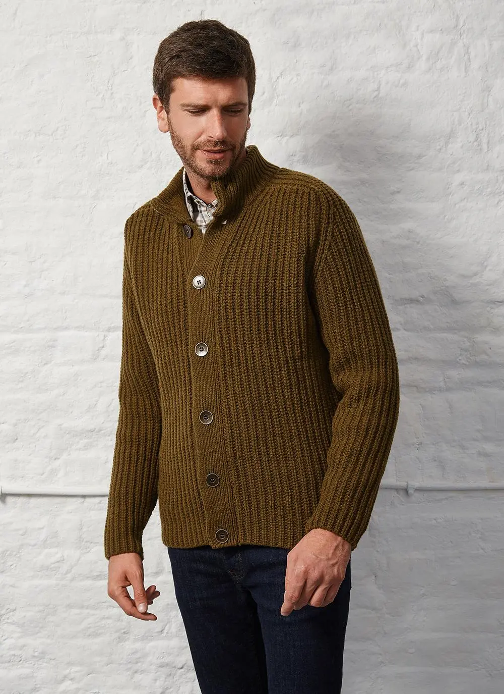 Fisherman Wool Cashmere Ribbed Cardigan