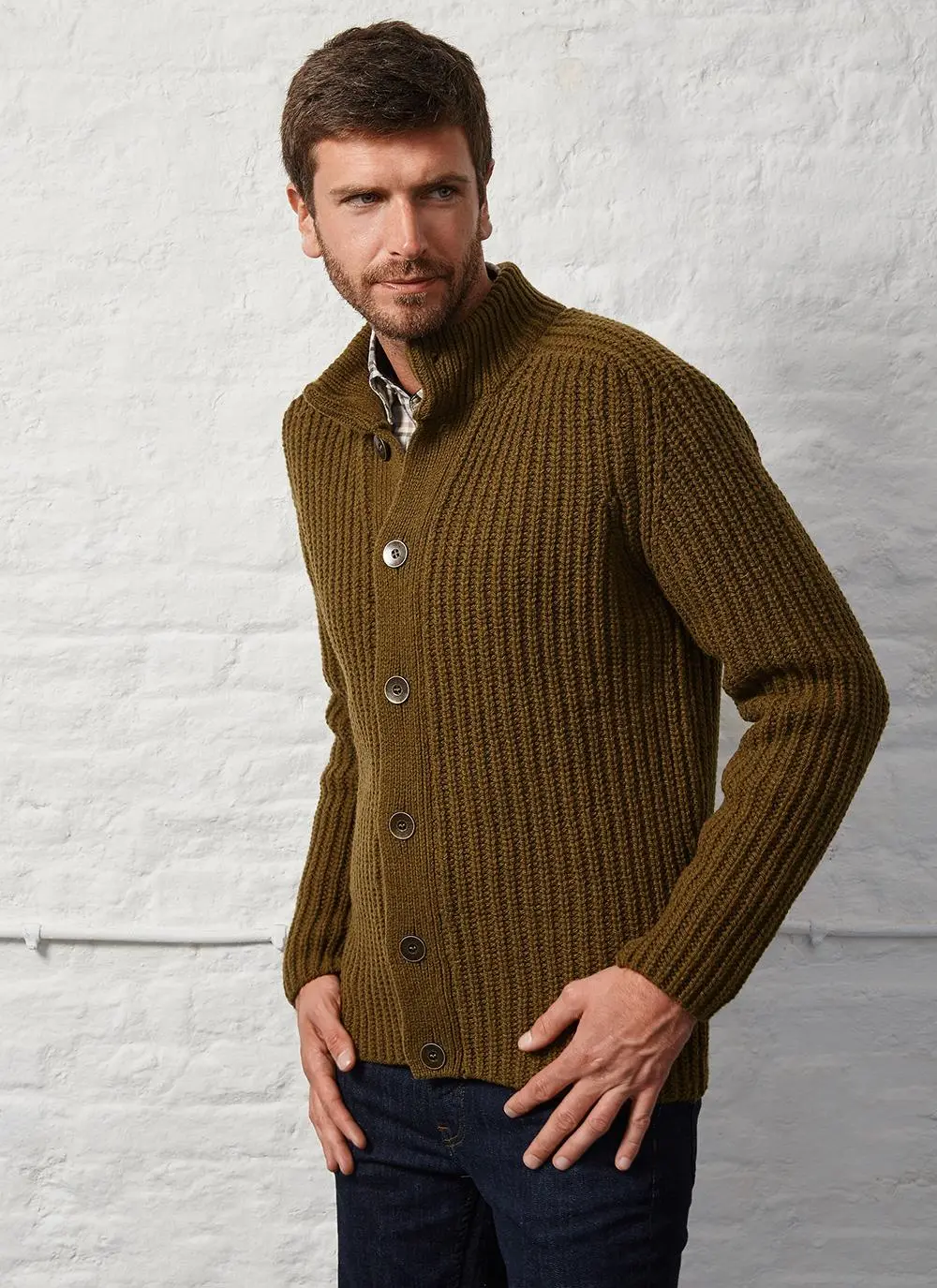 Fisherman Wool Cashmere Ribbed Cardigan