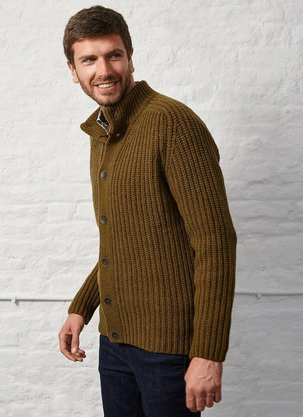 Fisherman Wool Cashmere Ribbed Cardigan