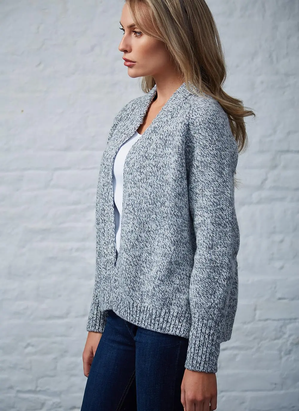Fisherman Wool Cashmere Ribbed Cuff Cardigan