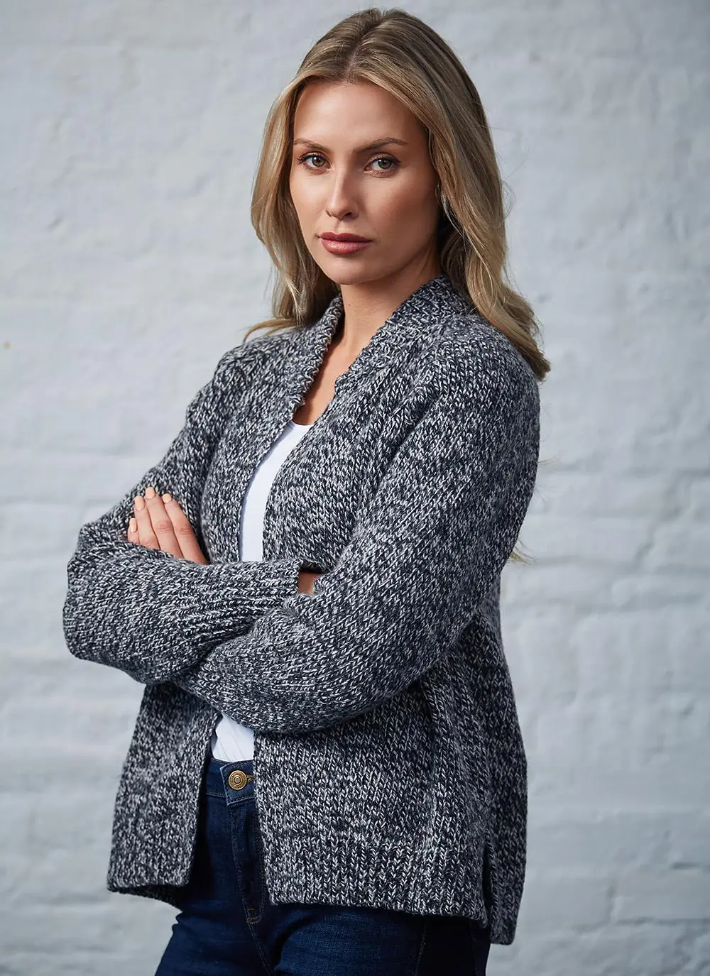Fisherman Wool Cashmere Ribbed Cuff Cardigan