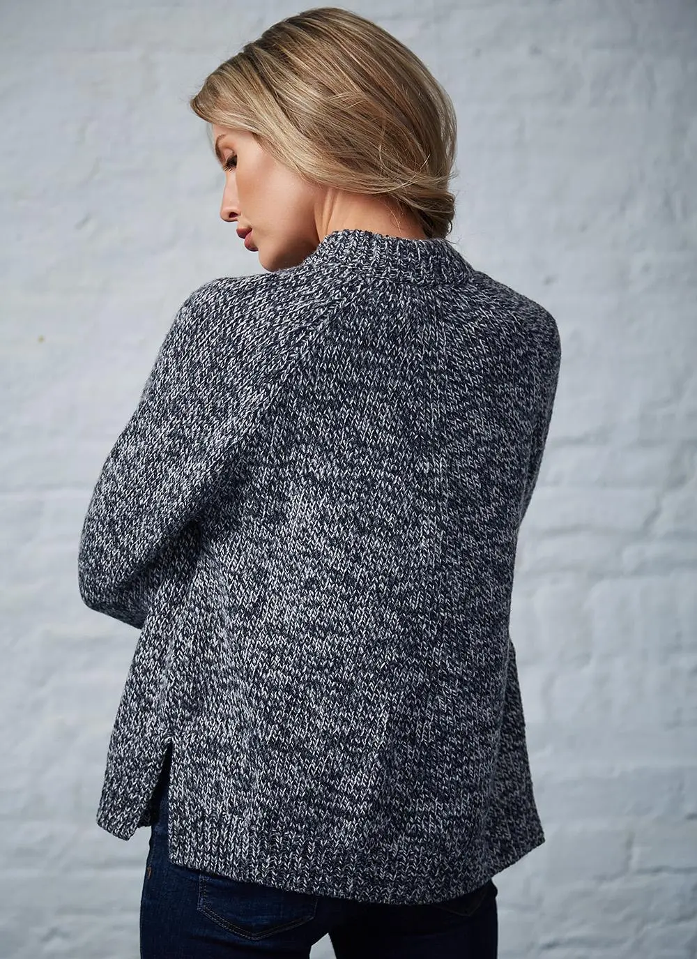 Fisherman Wool Cashmere Ribbed Cuff Cardigan