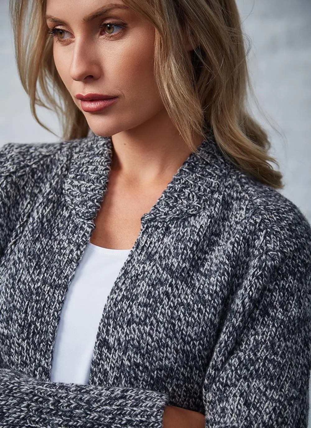 Fisherman Wool Cashmere Ribbed Cuff Cardigan