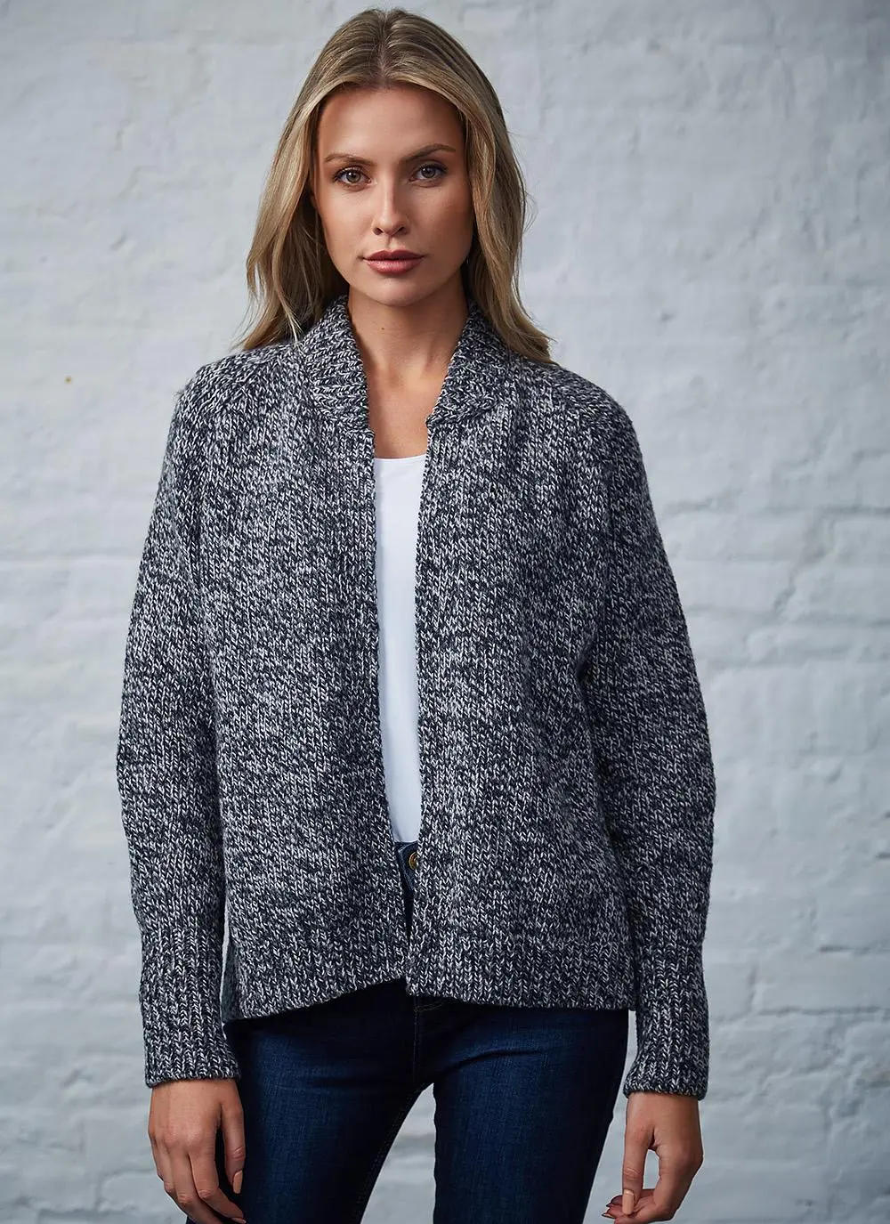 Fisherman Wool Cashmere Ribbed Cuff Cardigan