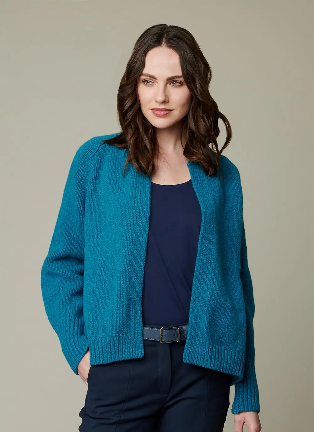 Fisherman Wool Cashmere Ribbed Cuff Cardigan