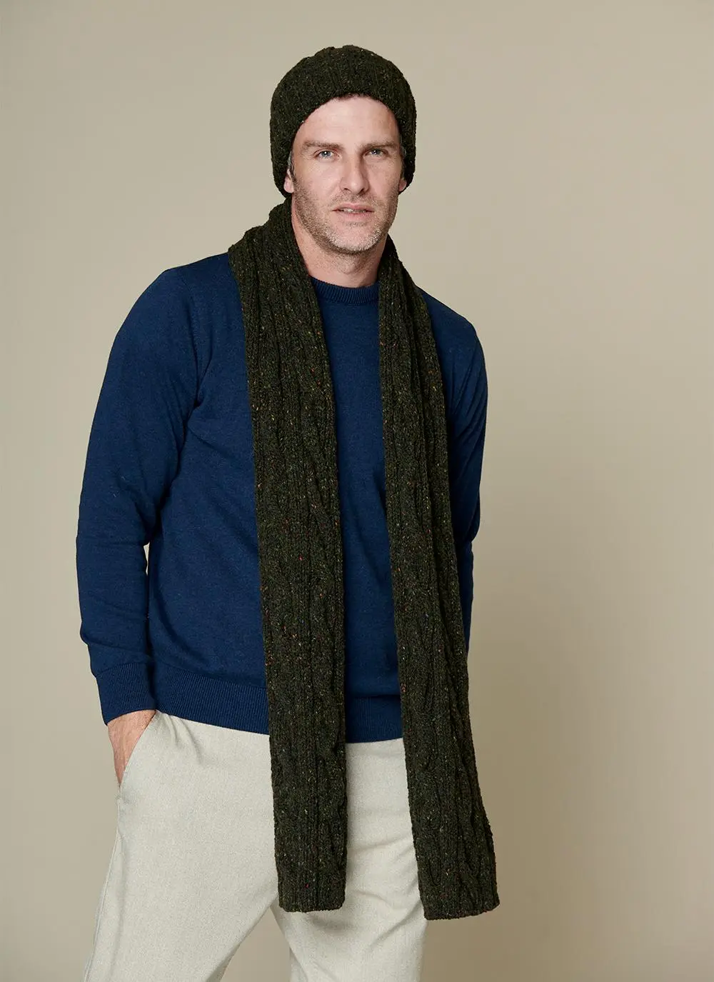 Fisherman Donegal Fleck Beanie & Scarf Set Hunter Green