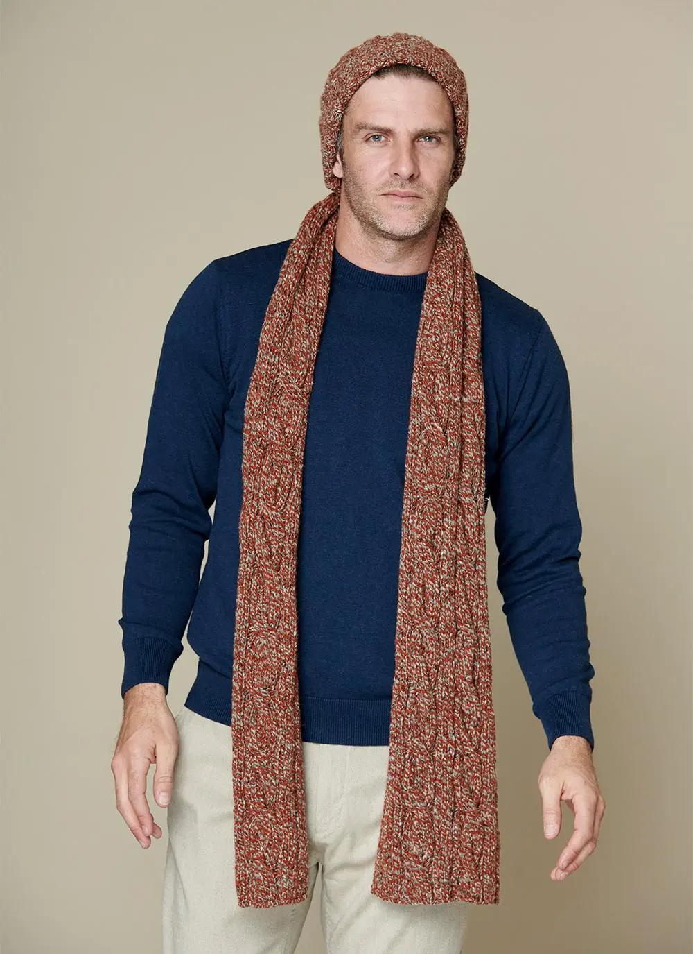 Fisherman Donegal Fleck Beanie & Scarf Set Terracotta