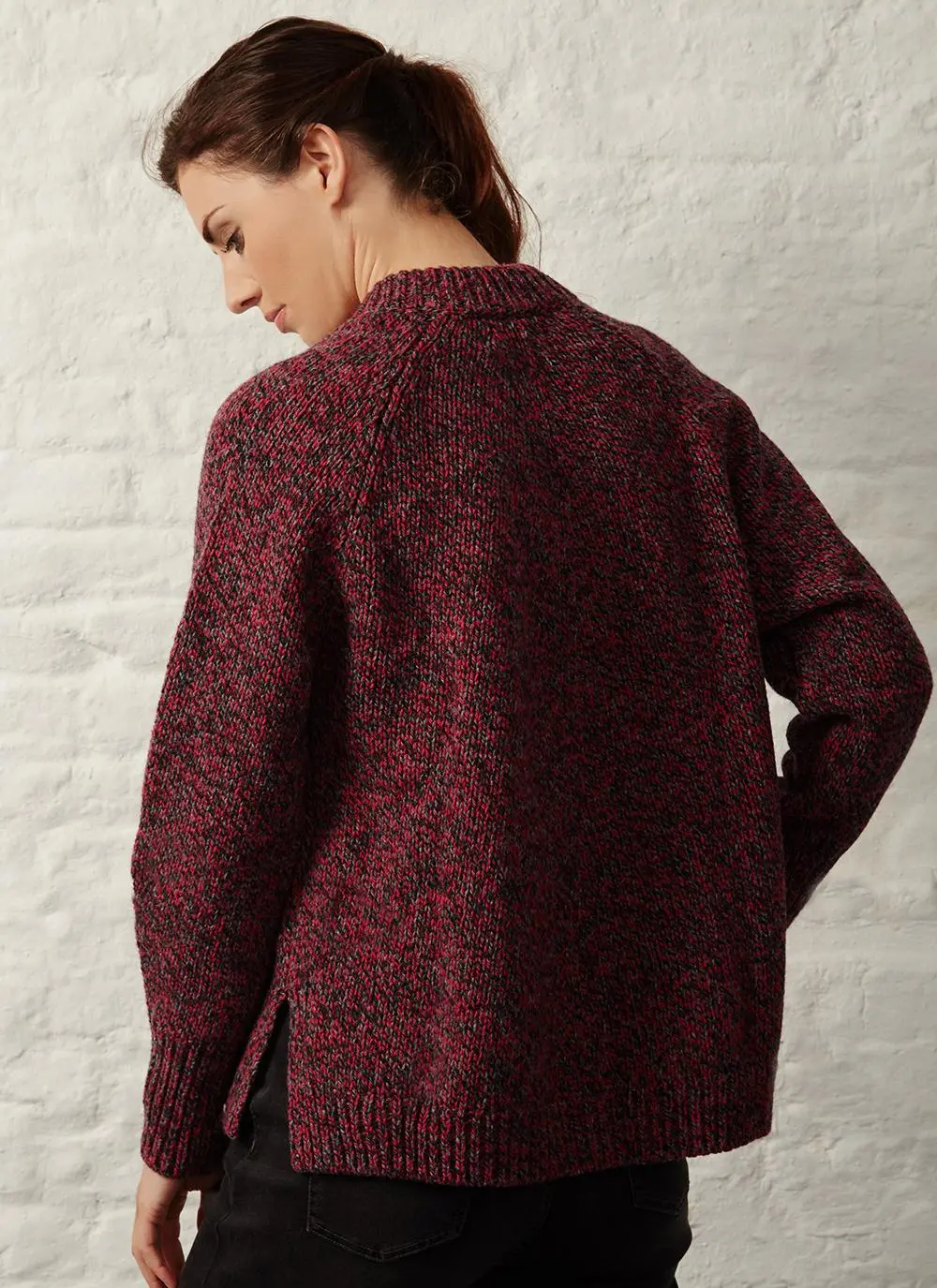 Fisherman Wool Cashmere Ribbed Cuff Cardigan