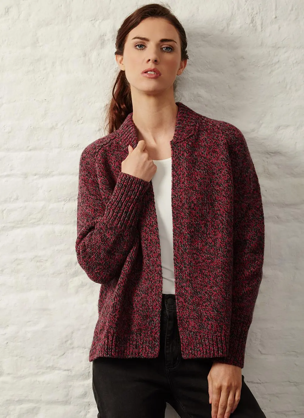 Fisherman Wool Cashmere Ribbed Cuff Cardigan