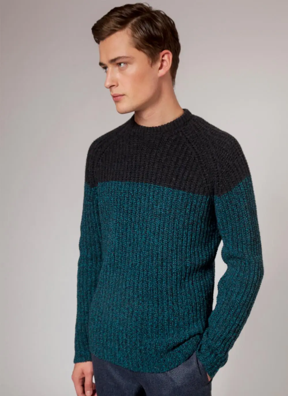 Fisherman Wool Cashmere Color Block Crew Neck 