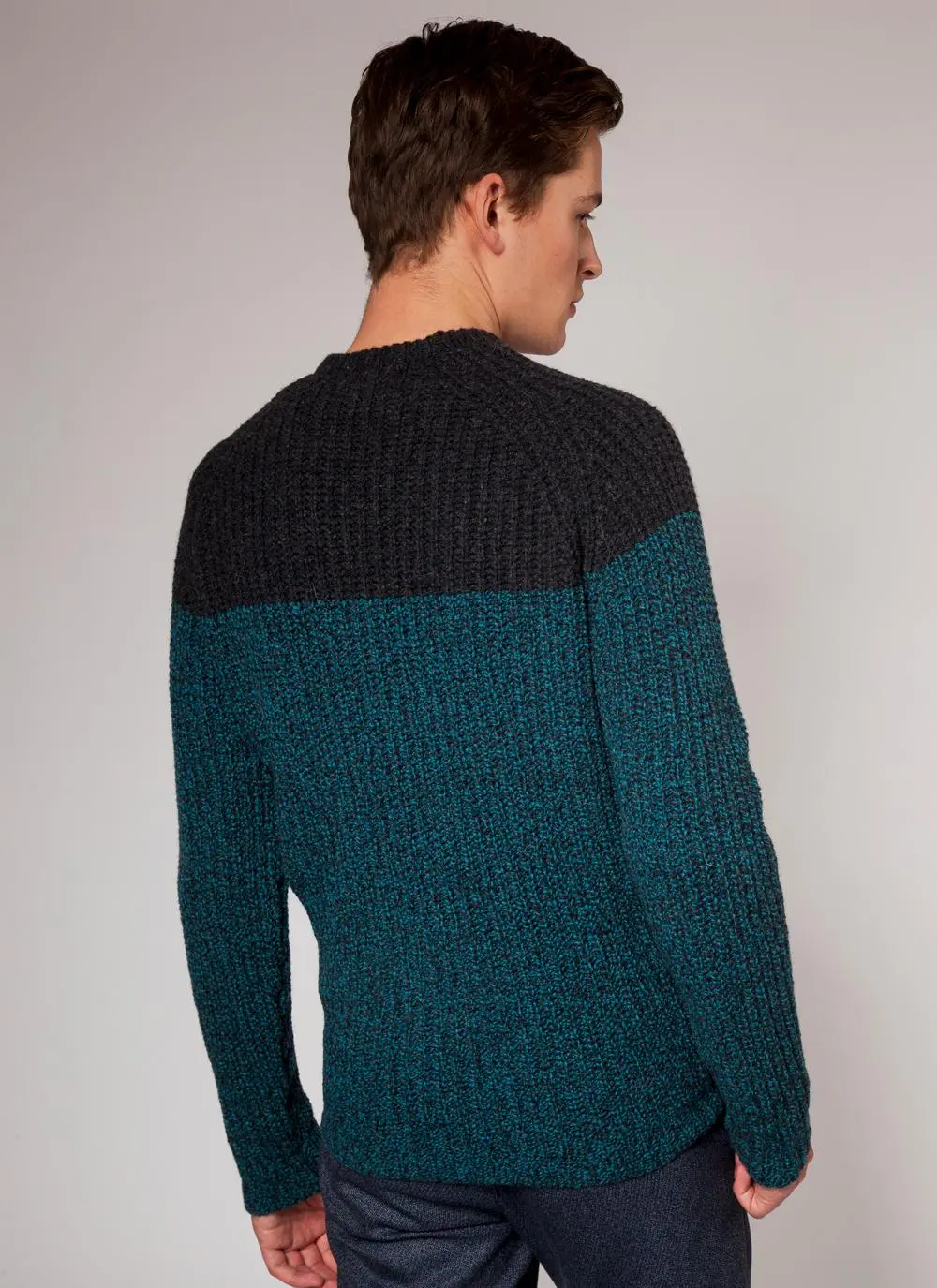 Fisherman Wool Cashmere Color Block Crew Neck 