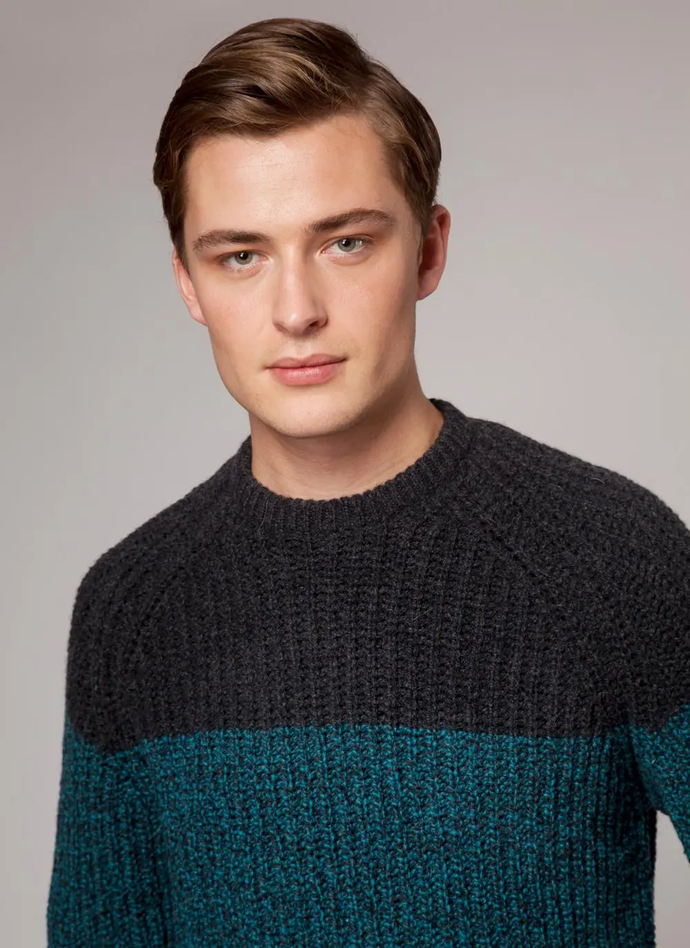 Fisherman Wool Cashmere Color Block Crew Neck 