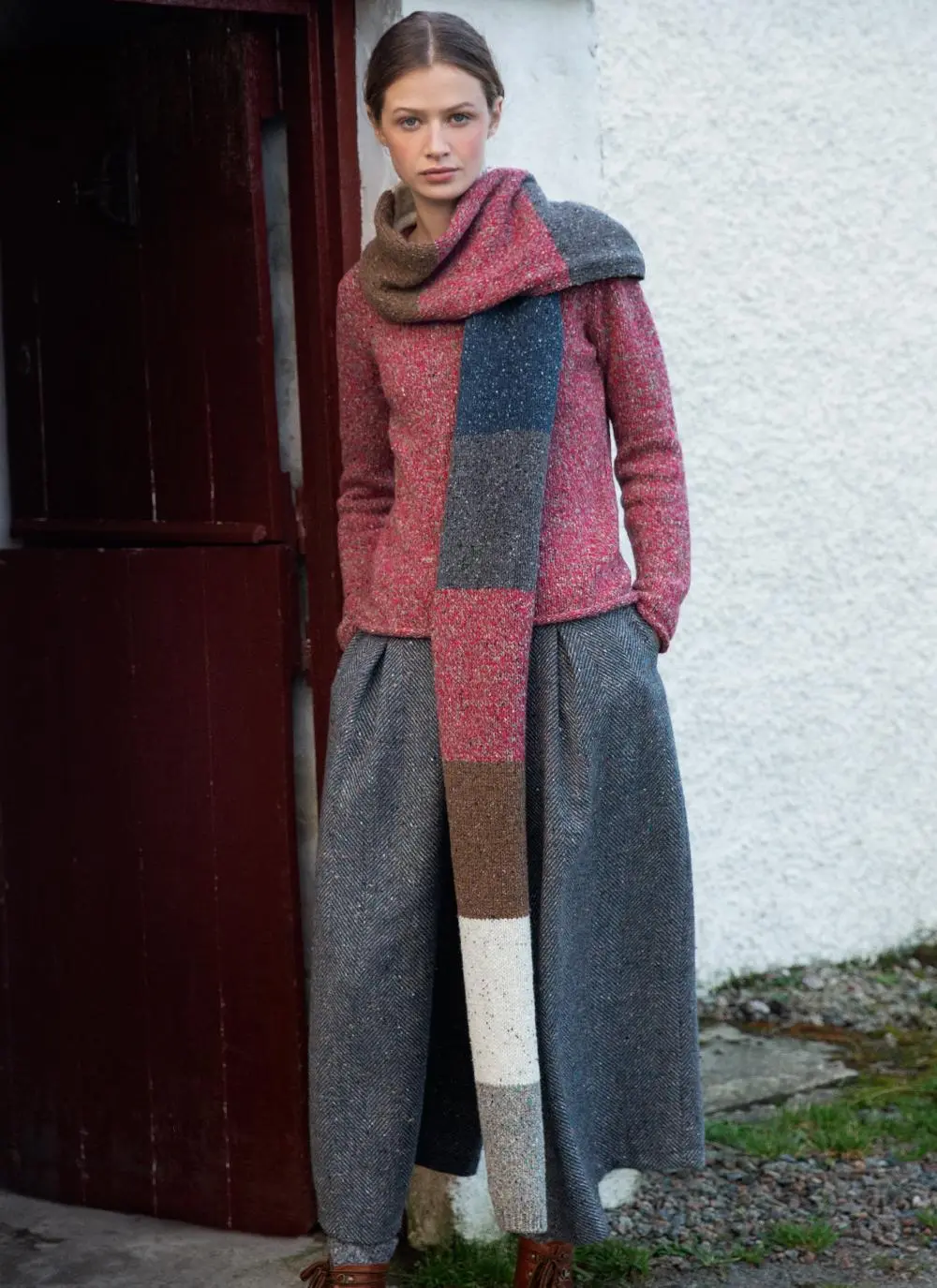 Fisherman Donegal Fleck Color Block Scarf - Rock Candy