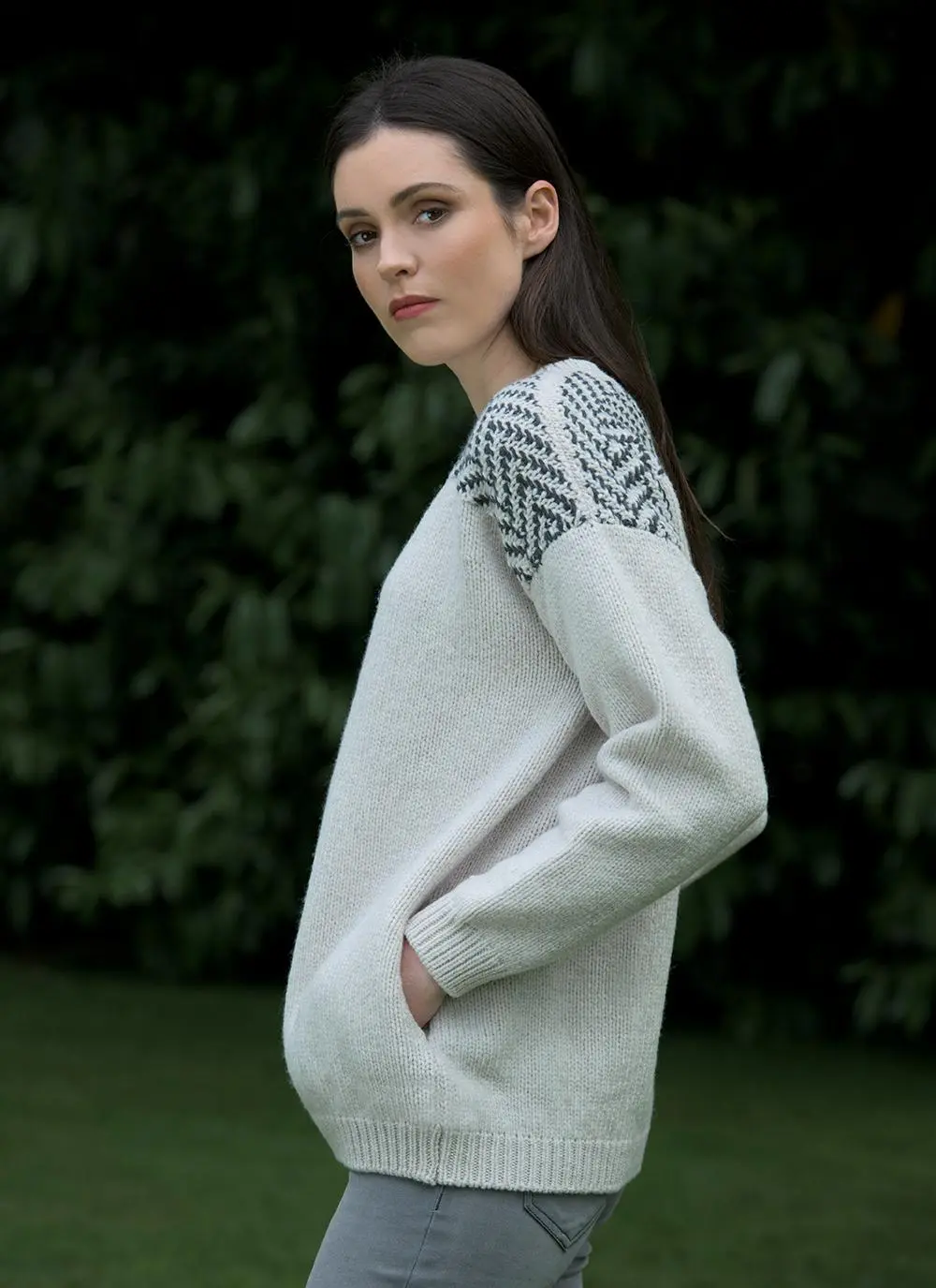 Fisherman Extra Fine Merino Wool Herringbone Crew Sweater
