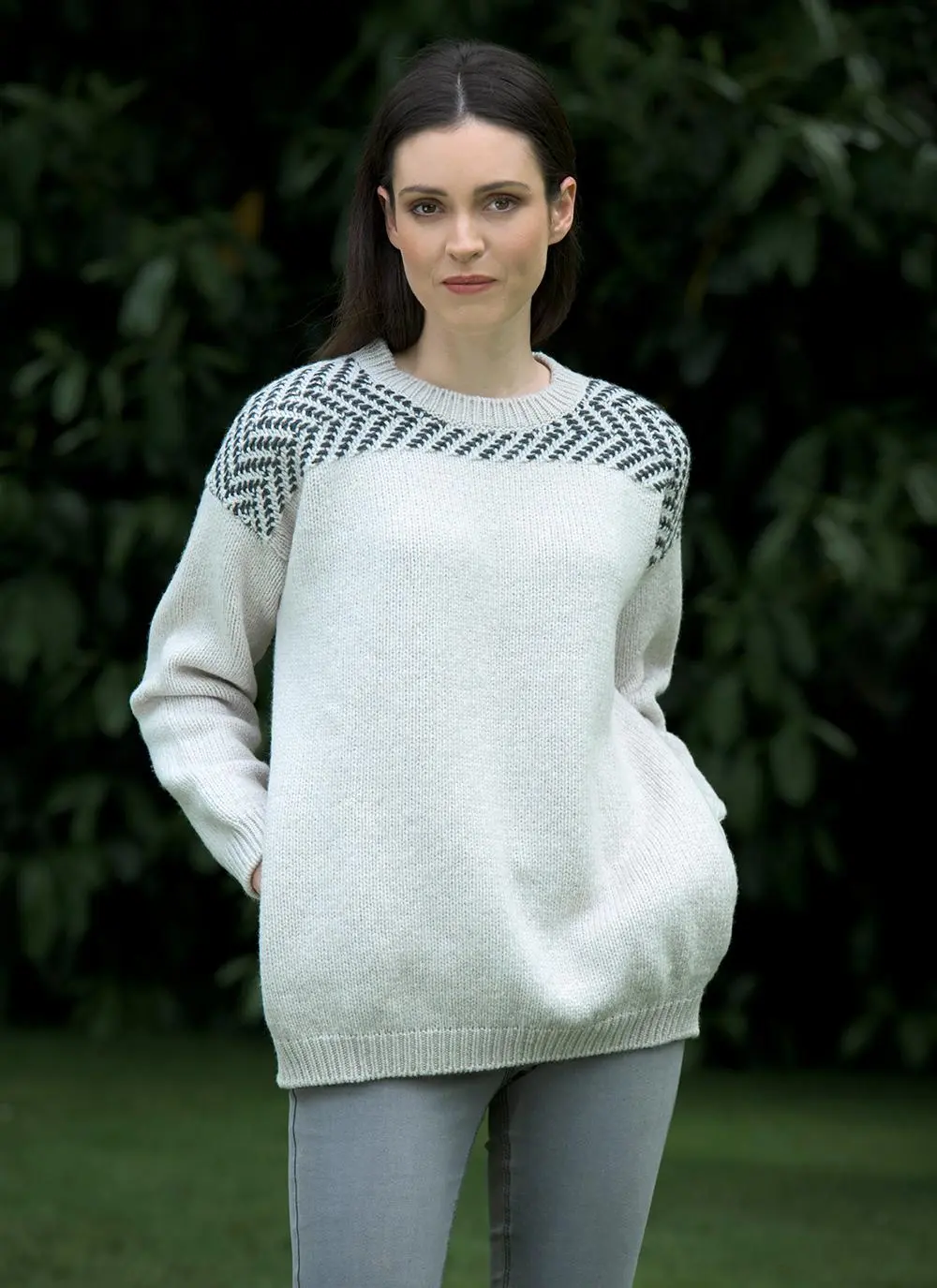 Fisherman Extra Fine Merino Wool Herringbone Crew Sweater