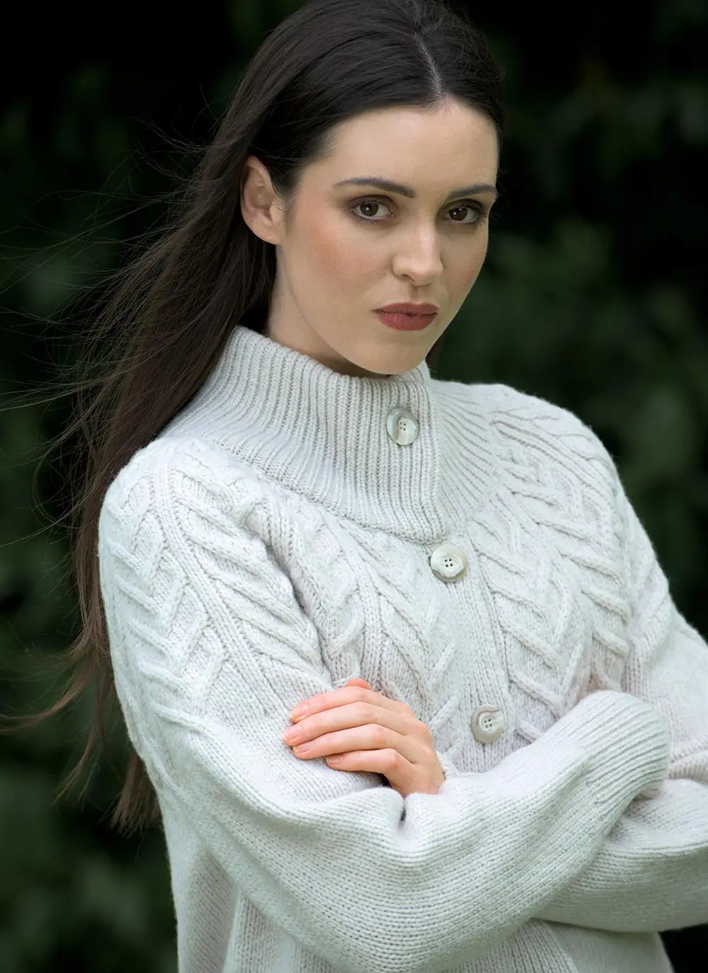 Fisherman Extra Fine Merino Wool Yoke Cabled Cardigan