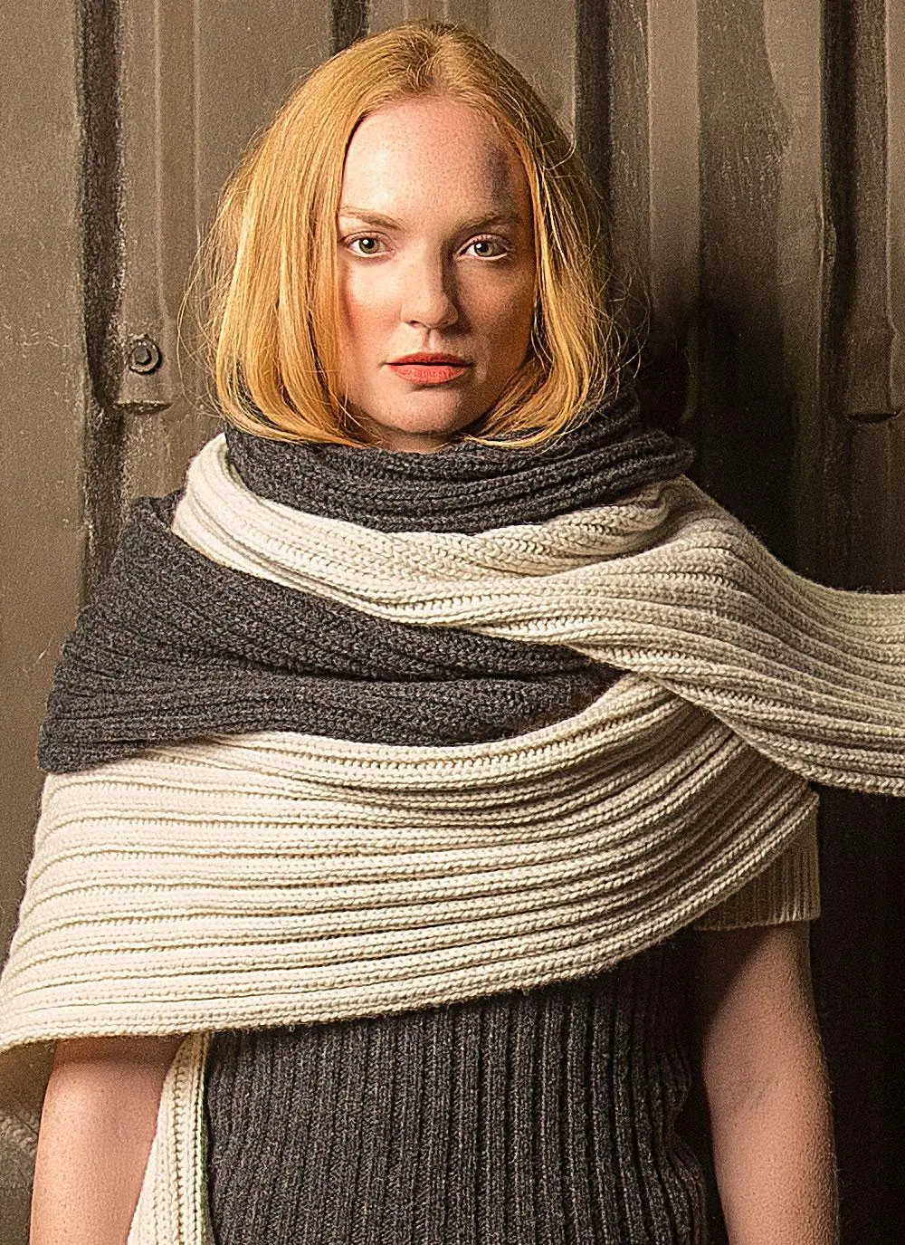 Fisherman Rib Scarf Charcoal & Ecru