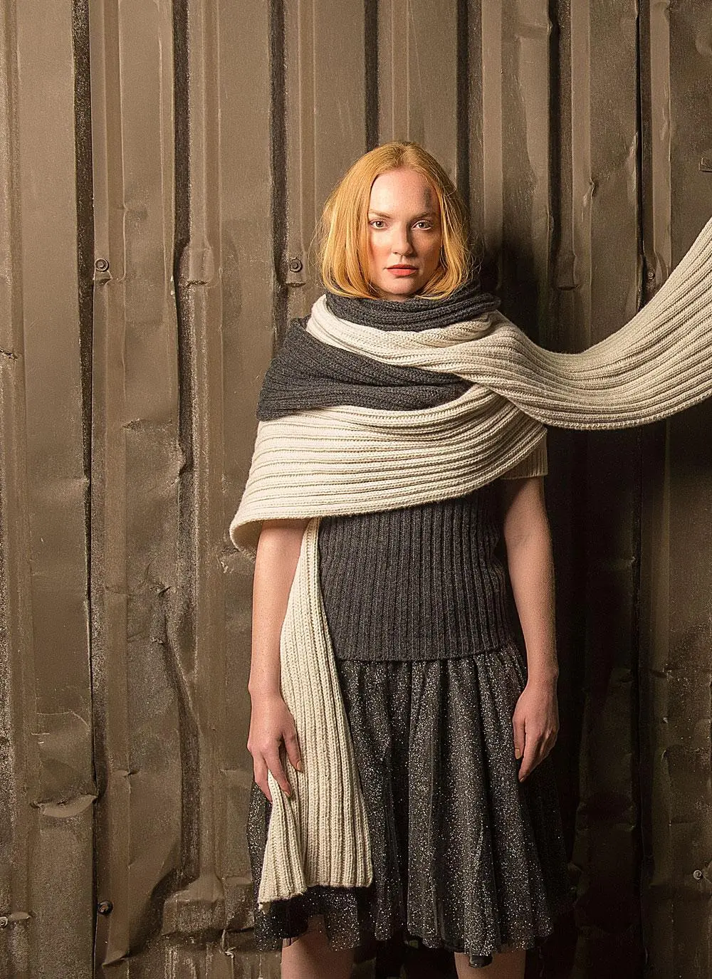 Fisherman Rib Scarf Charcoal & Ecru