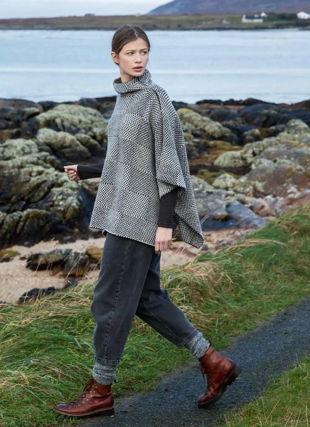 Fisherman Shadow Block High Neck Poncho