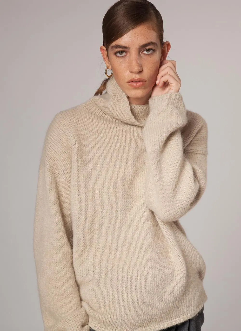Fisherman Slouchy Funnel Neck Sweater