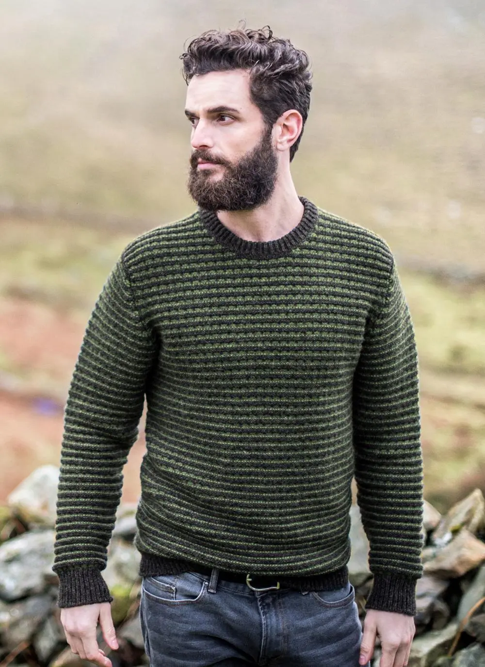Fisherman Wool Cashmere Stripe Crew Neck Sweater
