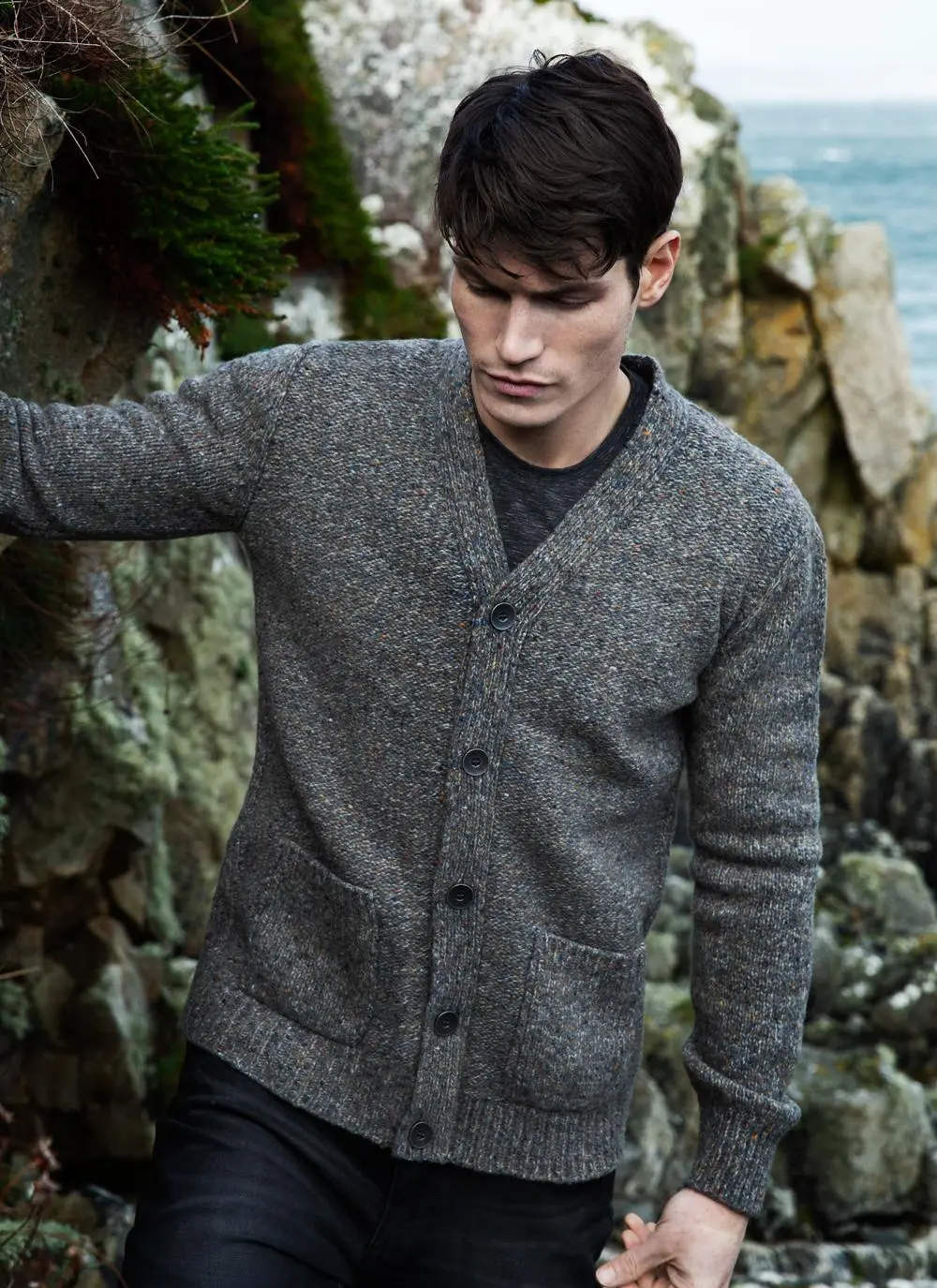 Fisherman Wool Cashmere V-Neck Cardigan