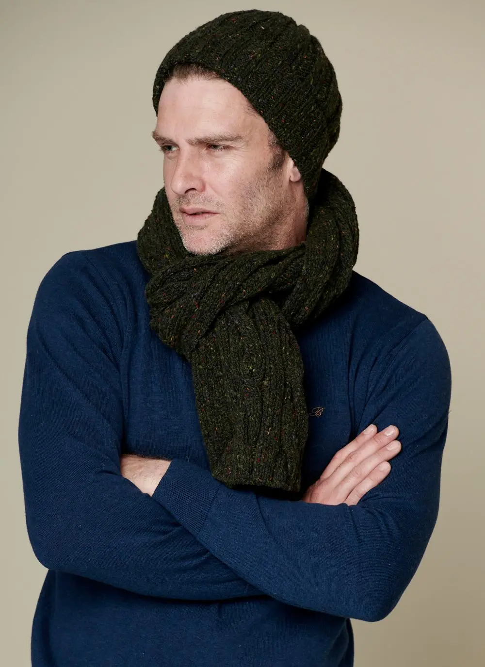 Fisherman Donegal Fleck Beanie & Scarf Set Hunter Green