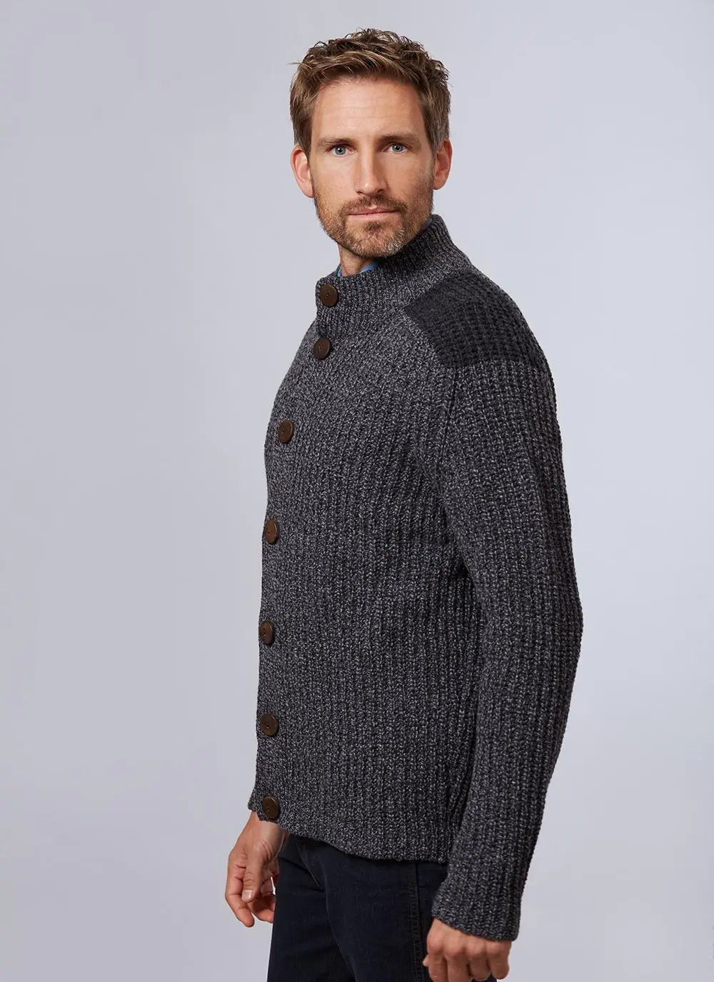 Fisherman Wool Cashmere Color Block Ribbed Cardigan