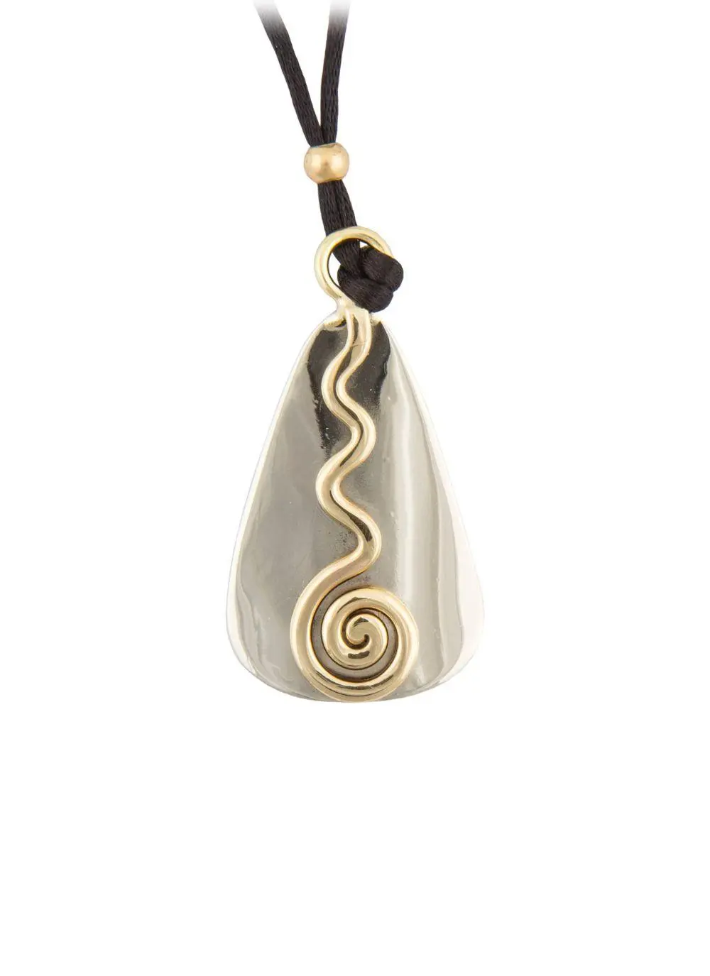 silver and brass bell shape celtic spiral pendant