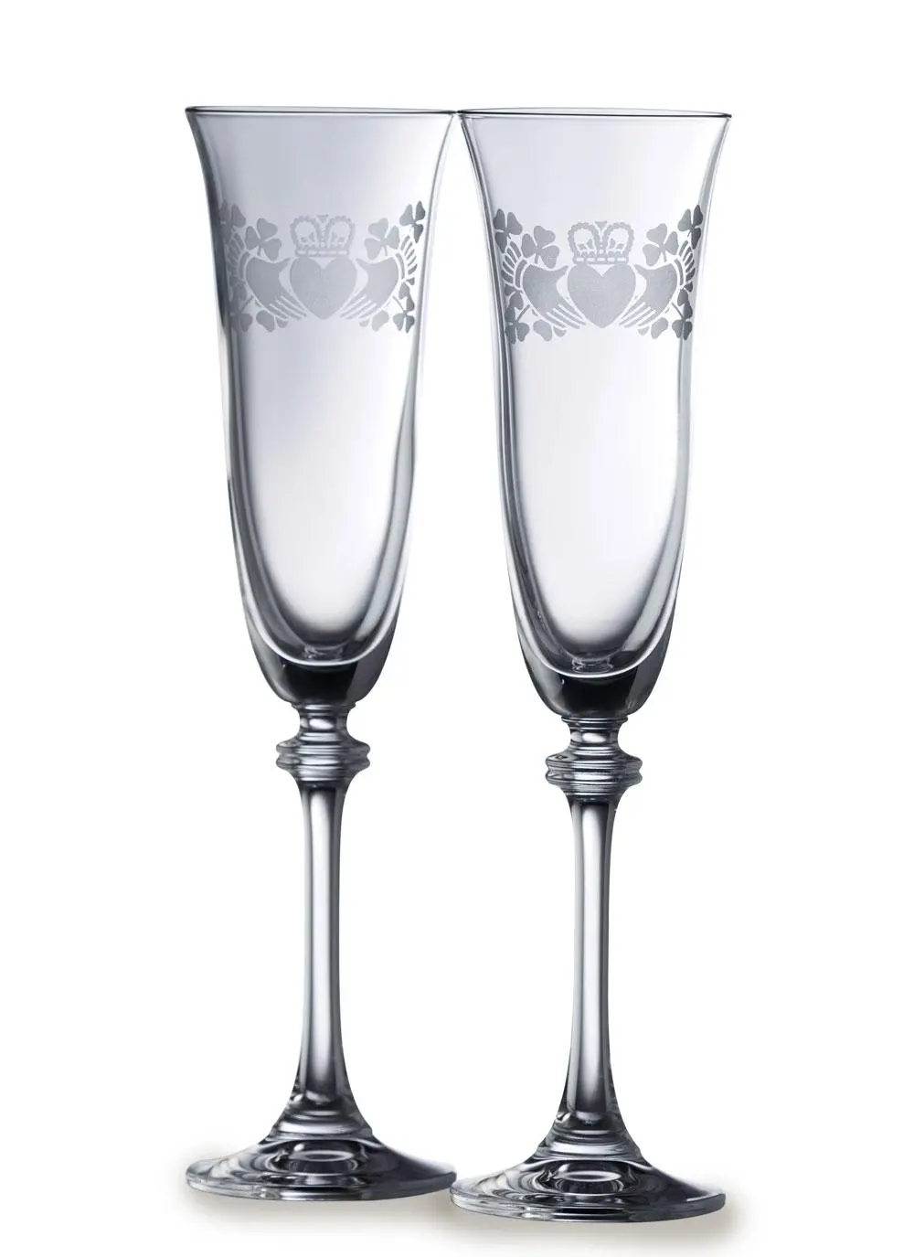 Galway Crystal Claddagh And Shamrock Flute (Pair)