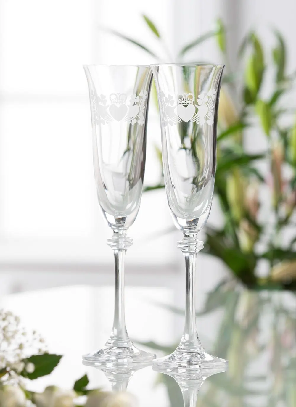 Galway Crystal Claddagh And Shamrock Flute (Pair)