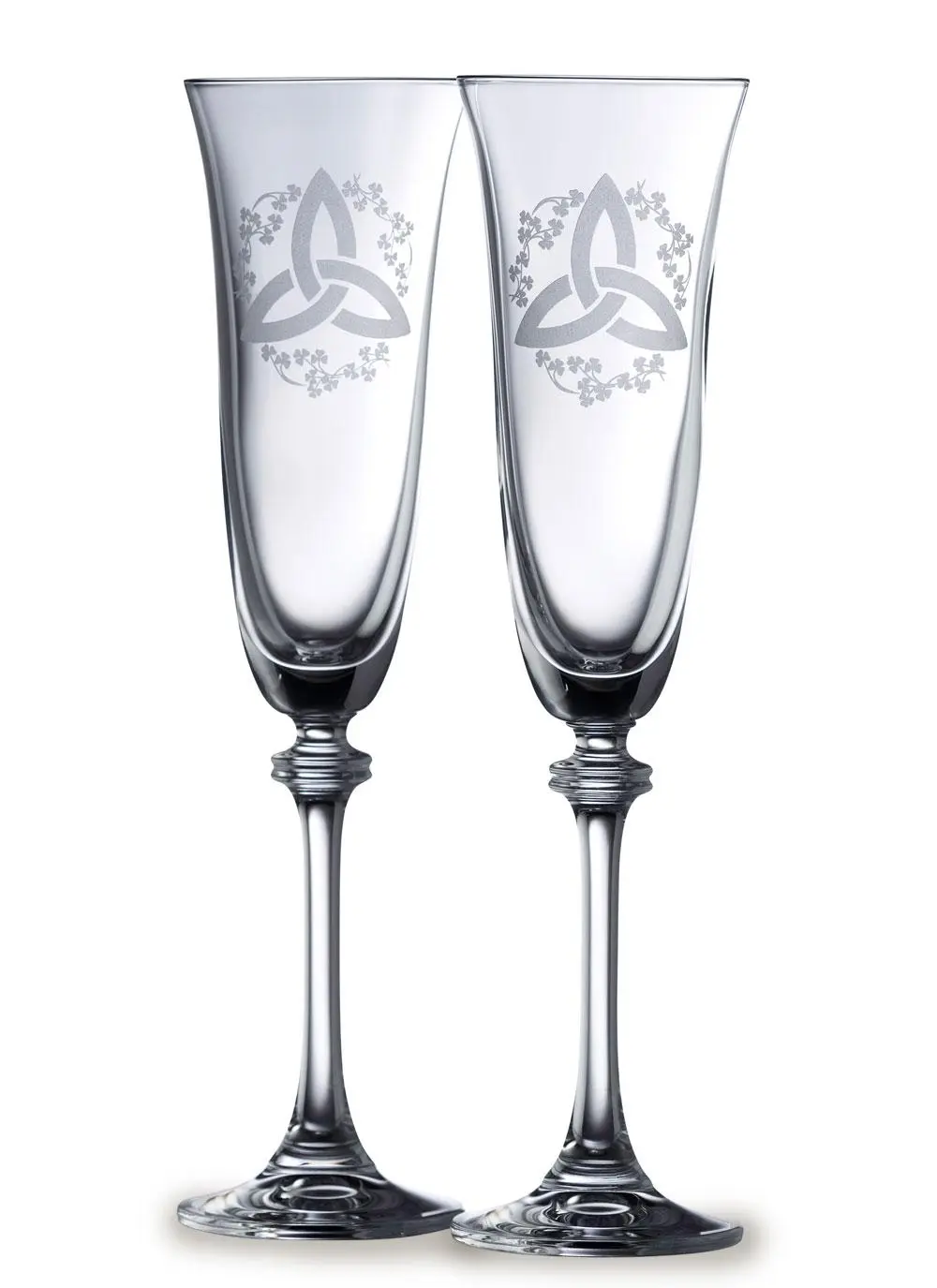 Galway Crystal Trinity Knot And Shamrock Flute (Pair)