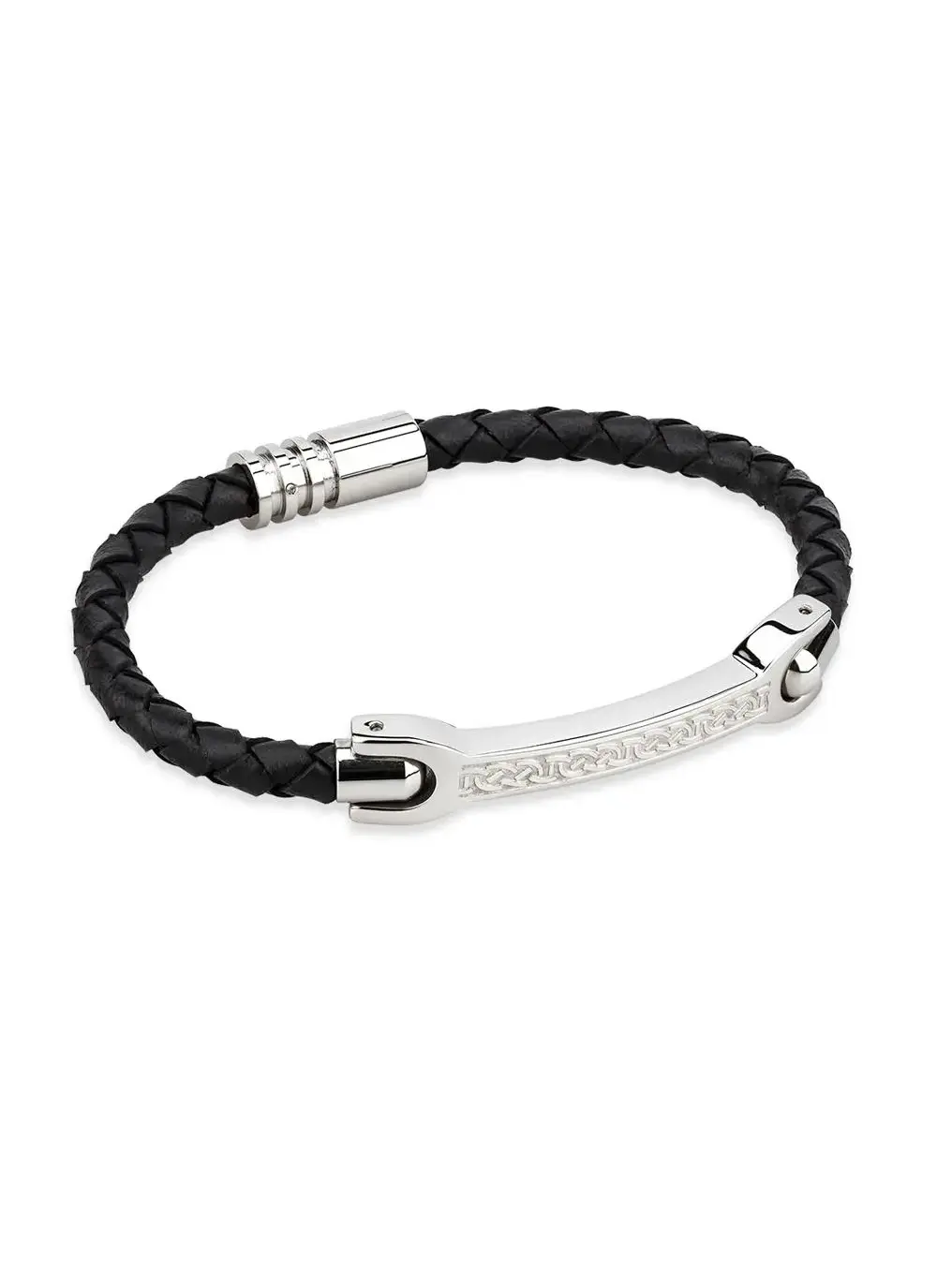 Gents Celtic Knot Steel and Leather Bracelet