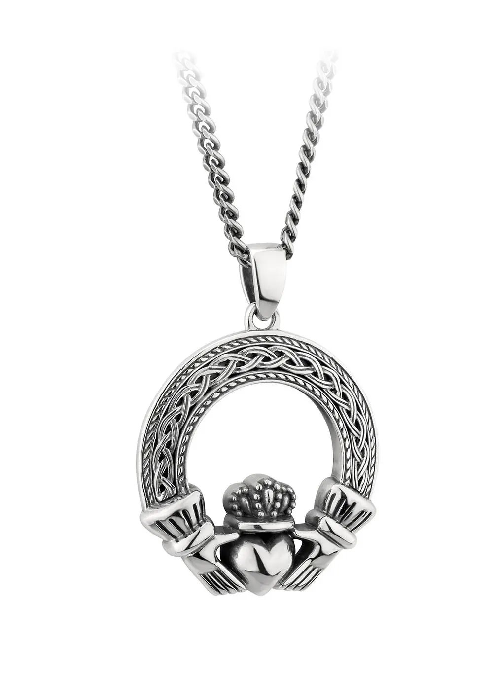 Gents Sterling Silver Oxidized Claddagh Pendant