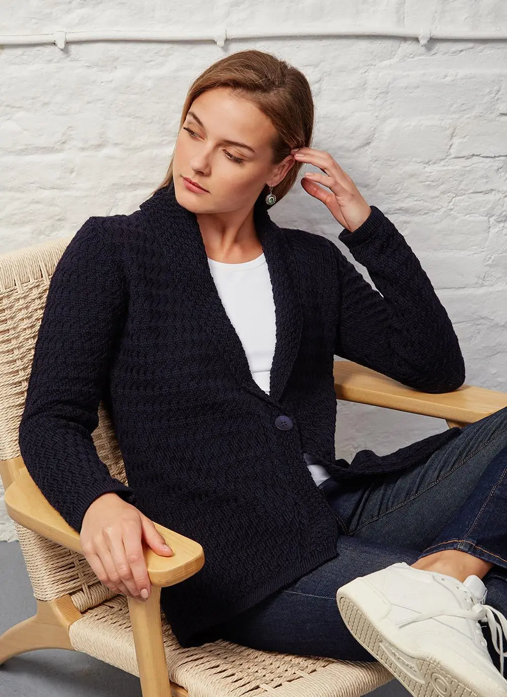 Glangevlin One Button Lattice Weave Cardigan