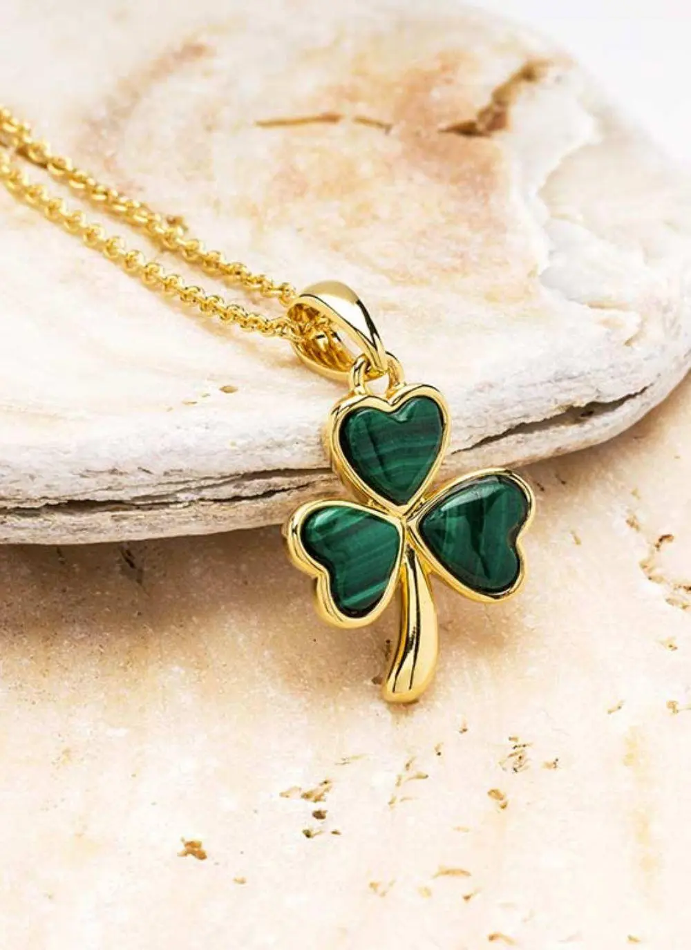 14ct Gold Vermeil Shamrock Pendant with Malachite