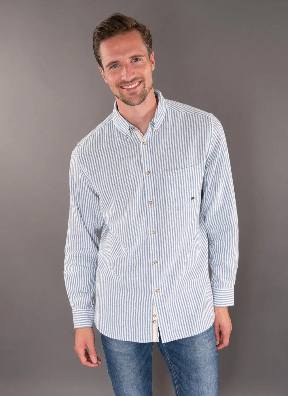Collared Grandfather Blue Striped Shirt