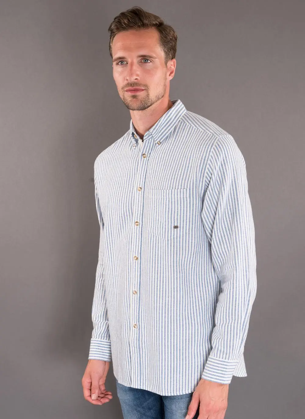 Collared Grandfather Blue Striped Shirt